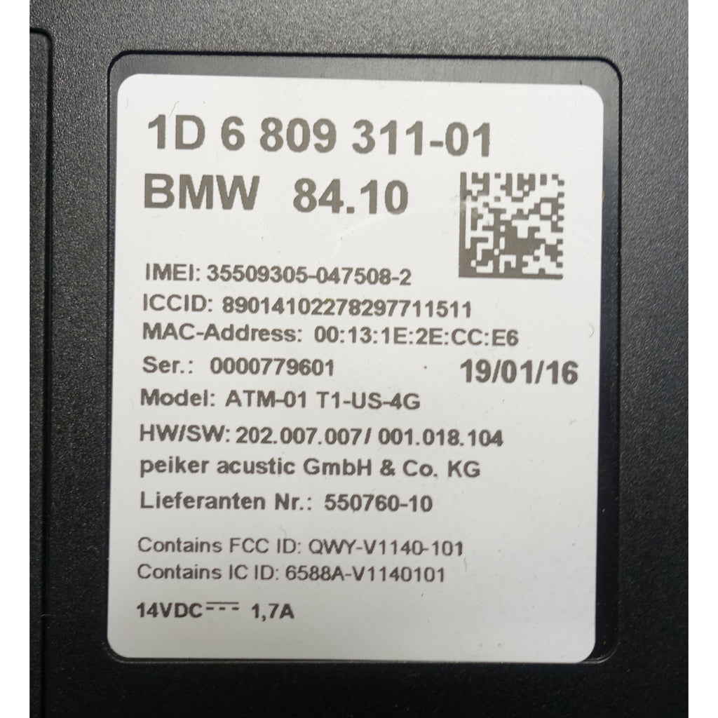 15-22 BMW F30 3-Series F22 Telematics Communications Control Unit ATM US 4G OEM