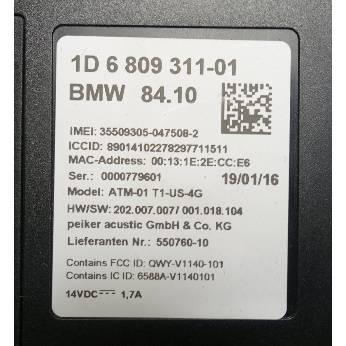 15-22 BMW F30 3-Series F22 Telematics Communications Control Unit ATM US 4G OEM