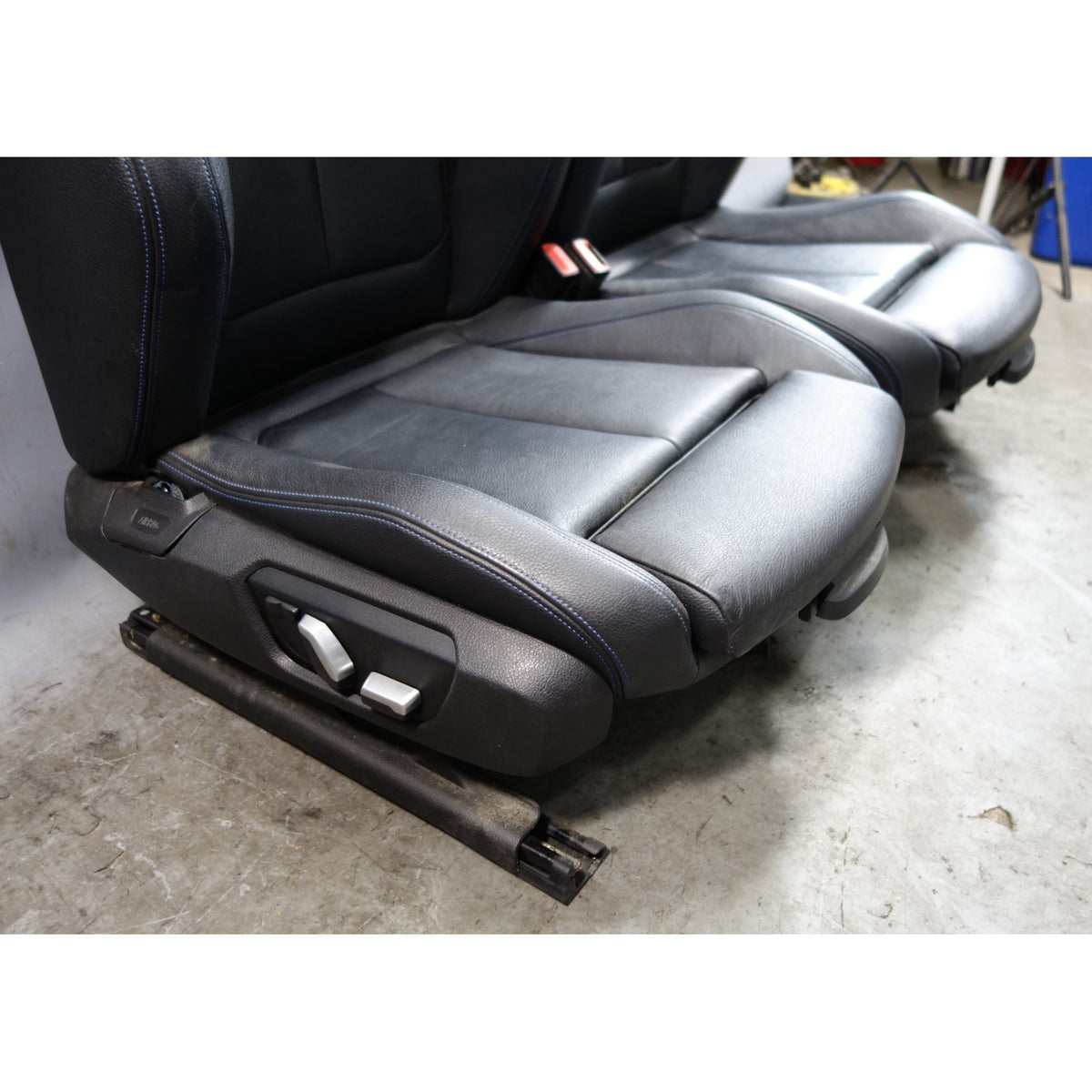 14-20 BMW F30 3-Series F36 Front Sport Seat Pair Black Leather w Blue Stitch OEM