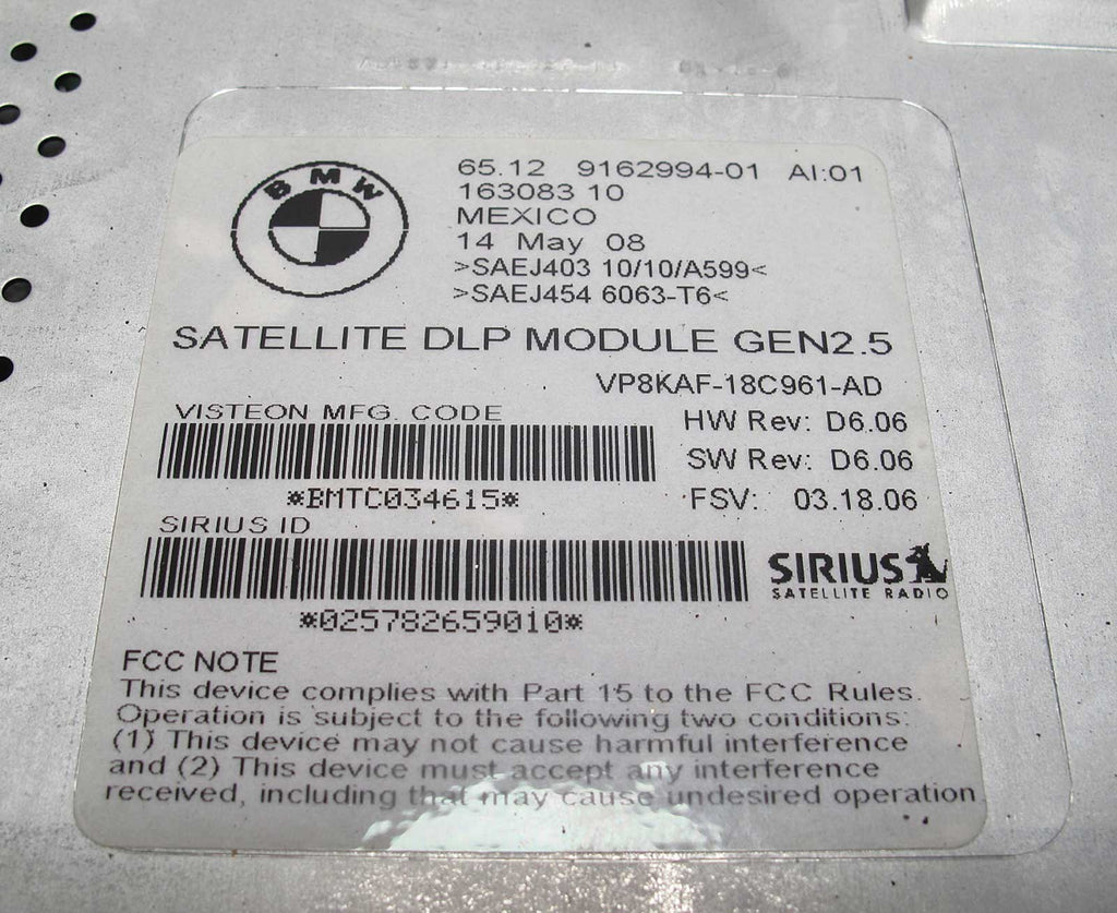 BMW 2006-2009 Satellite DLP Module Gen2.5 Sirius E60 E90 E65 E92 USED 9162994