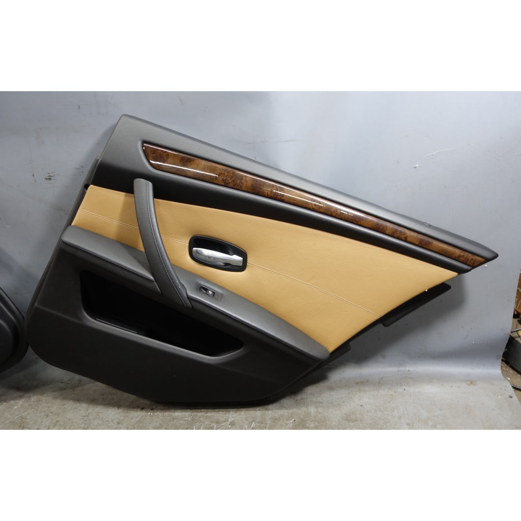 2008-2010 BMW E60 5-Series  Rear Interior Door Panel Card Pair Natural Brown OEM