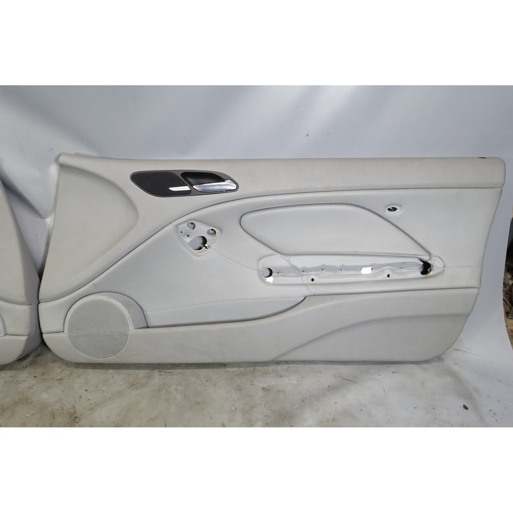 00-06 BMW E46 3-Series 2dr Front Int Door Panel Trim Skin Pair Grey Leather OE