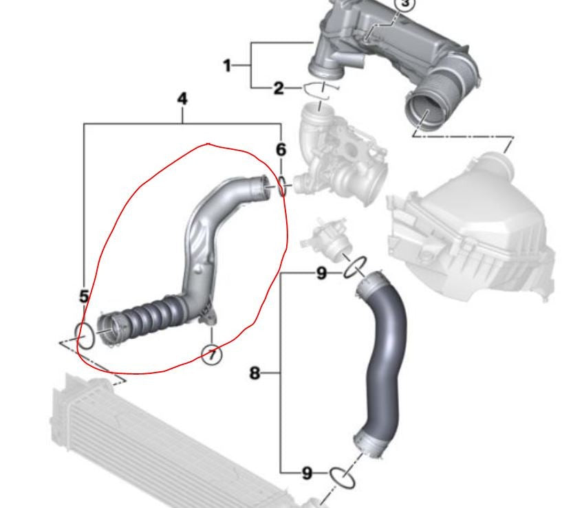 Damaged BMW X1 U11 X2 U10 B48 Intercooler to Turbo Charge Pipe 2023-2026 OEM