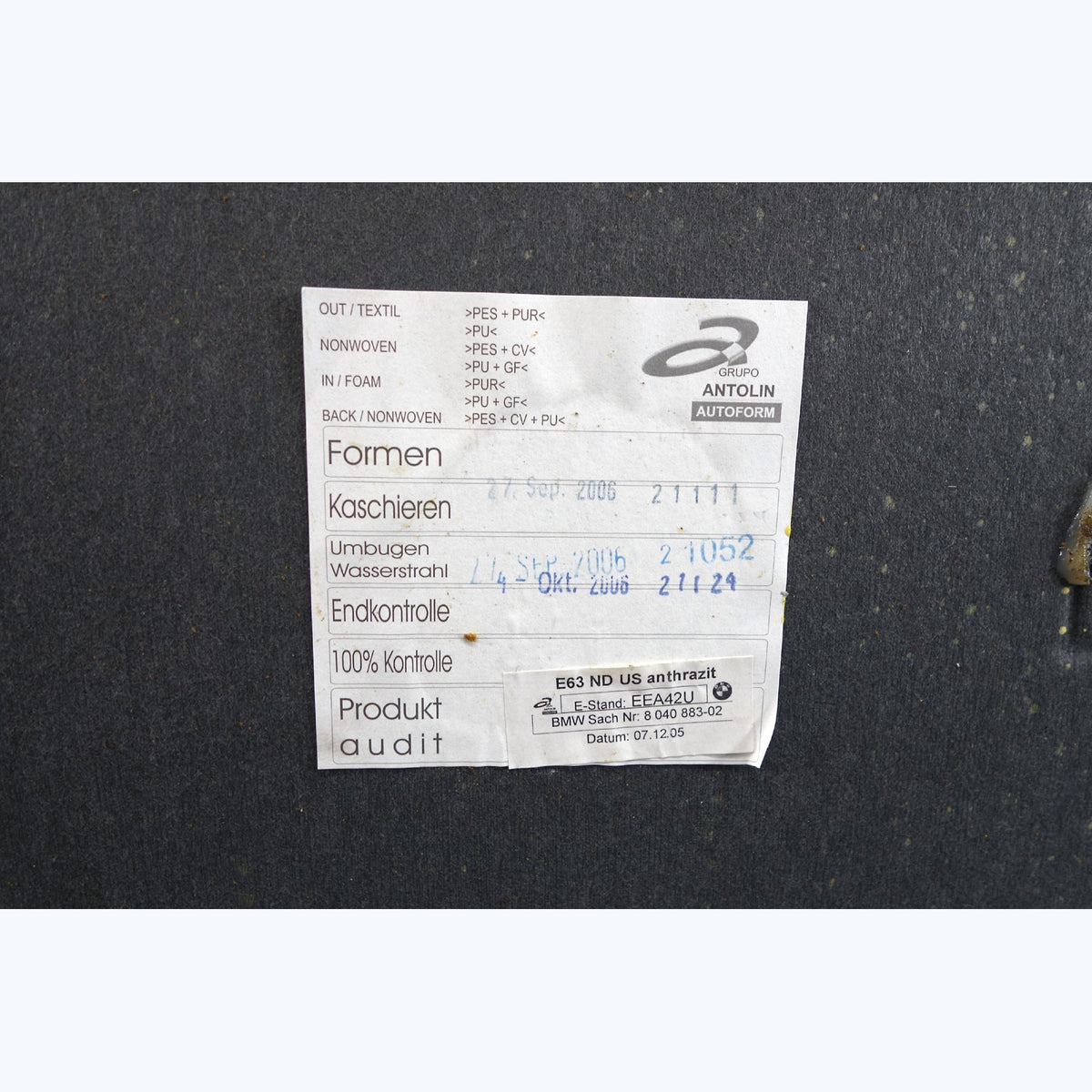 Damaged 06-07 BMW E63 M6 Coupe Interior Headliner Lining Black Anthrazite OEM