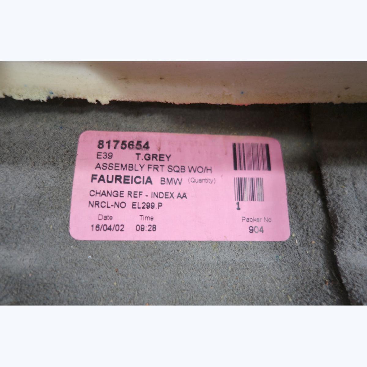 1999-2003 BMW E39 5-Series E38 Front Seat Backrest Cushion Grey Leather OEM