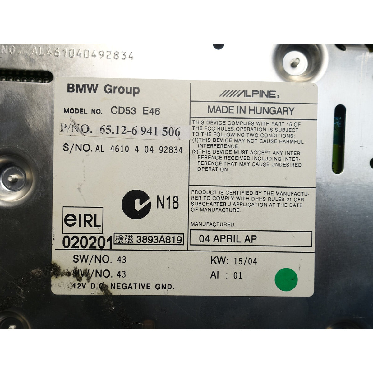 Damaged BMW E46 3-Series Factory Business CD CD53 Radio Headunit iPod Aux OEM