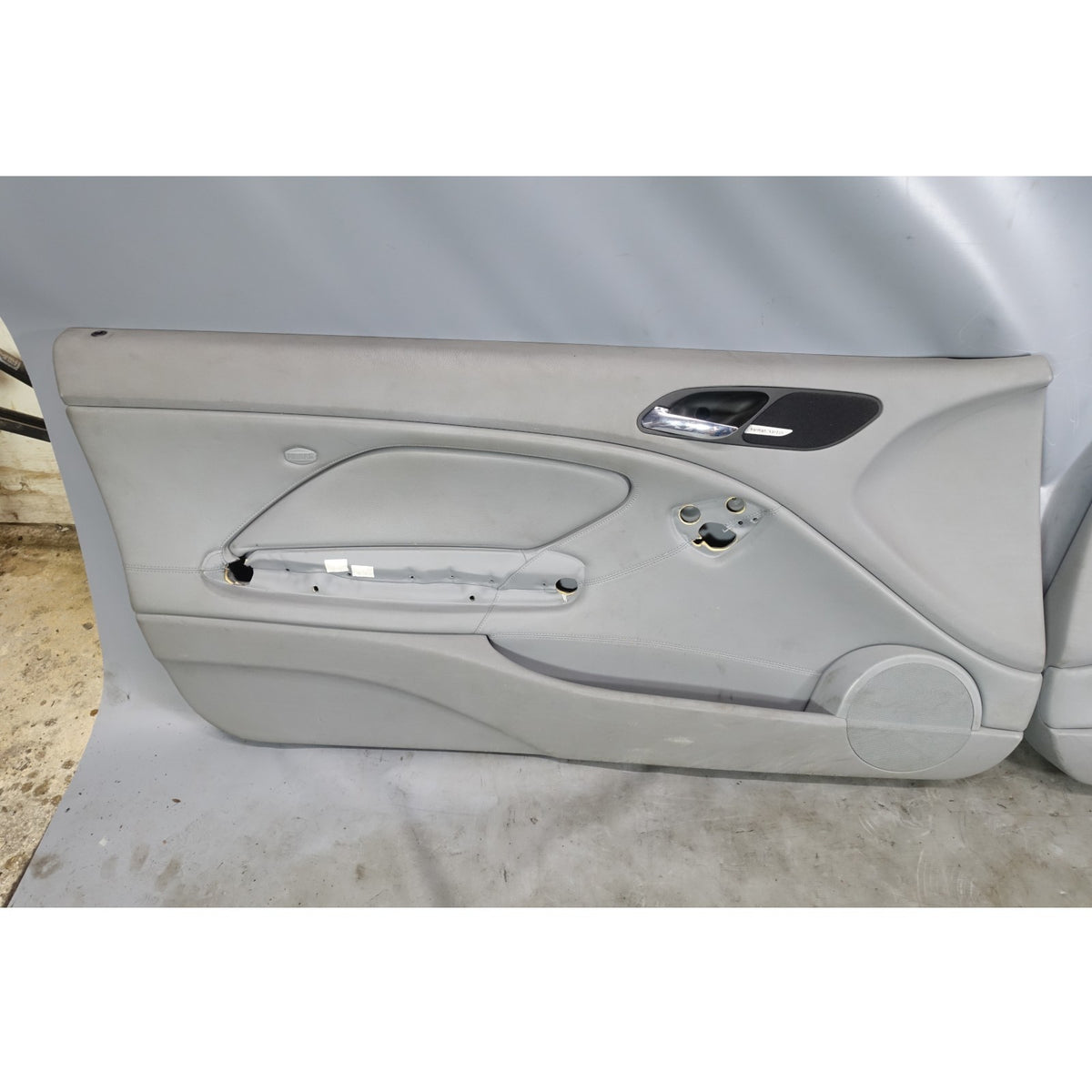 00-06 BMW E46 3-Series 2dr Front Int Door Panel Trim Skin Pair Grey Leather OE