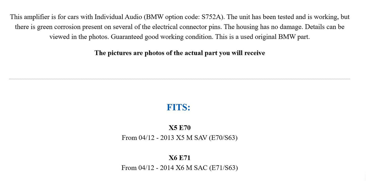 BMW E70 X5M E71 X6M Factory Individual Audio Amplifier 2012-2014 OEM