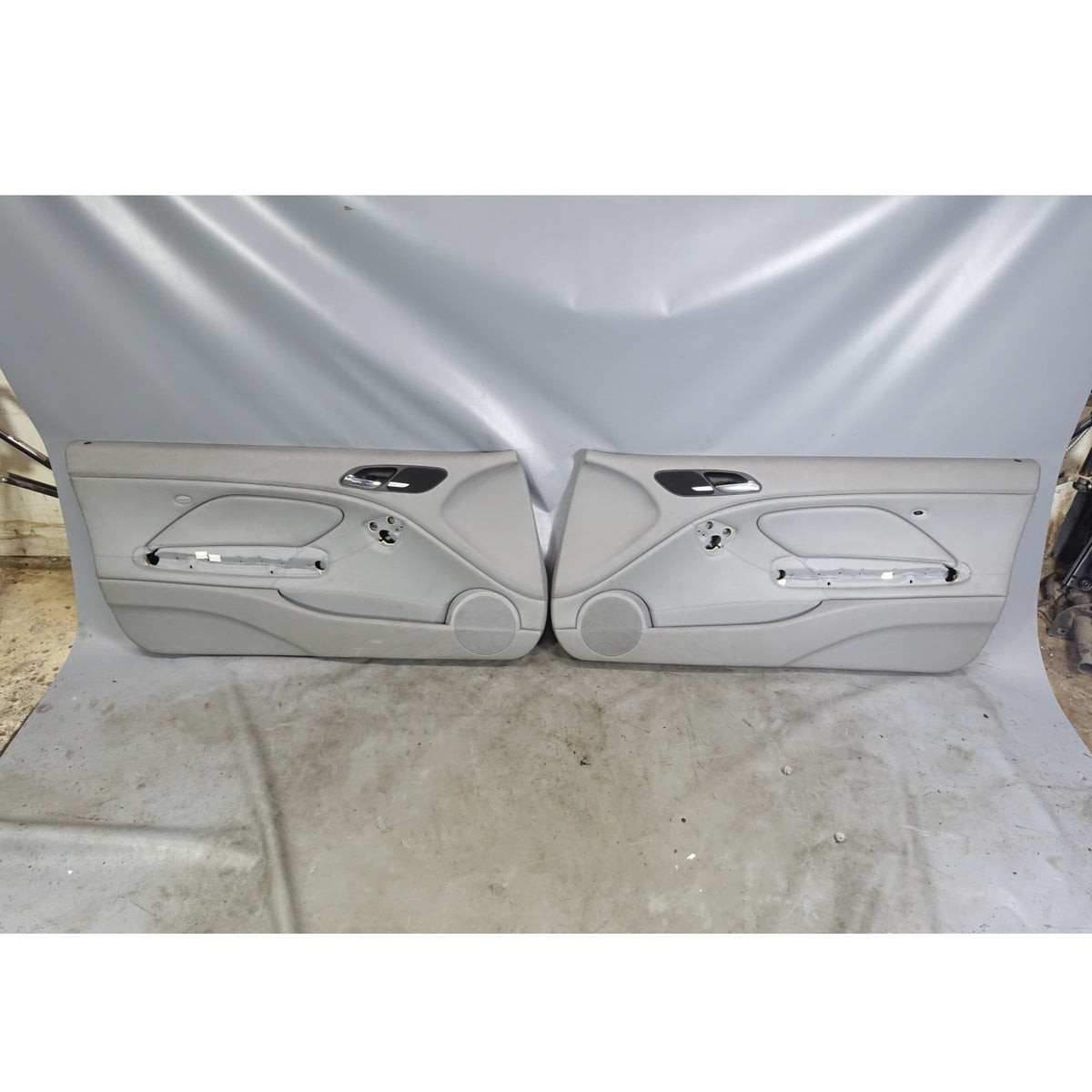 00-06 BMW E46 3-Series 2dr Front Int Door Panel Trim Skin Pair Grey Leather OE