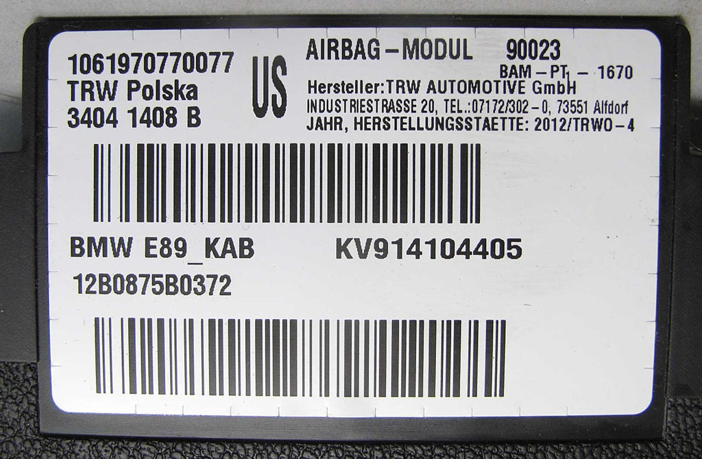 BMW E89 Z4 Roadster Right Front Passenger Lower Dashboard Knee Airbag 15427