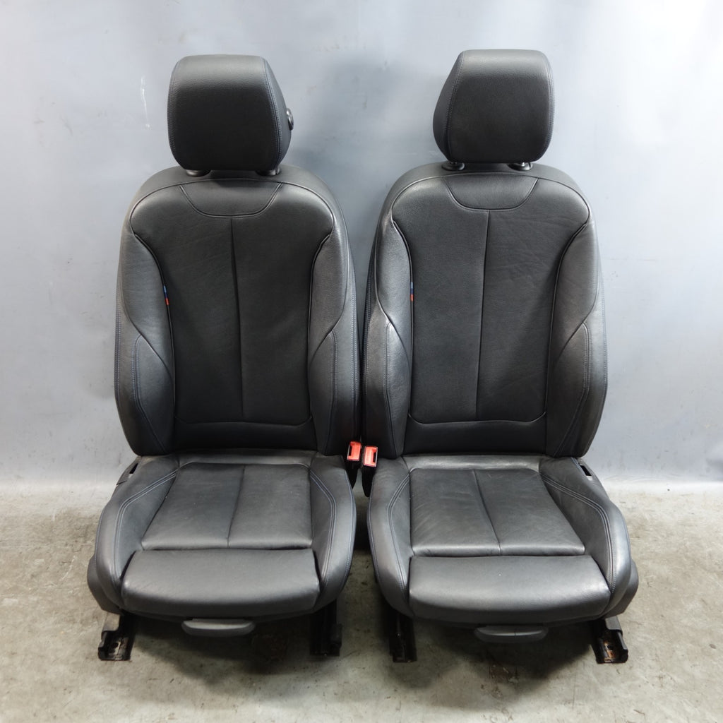 14-20 BMW F30 3-Series F36 Front Sport Seat Pair Black Leather w Blue Stitch OEM