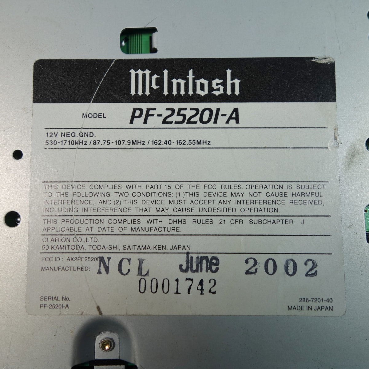 McIntosh PF-25201-A Radio Head Unit CD Player Tuned For Subaru Legacy Outback