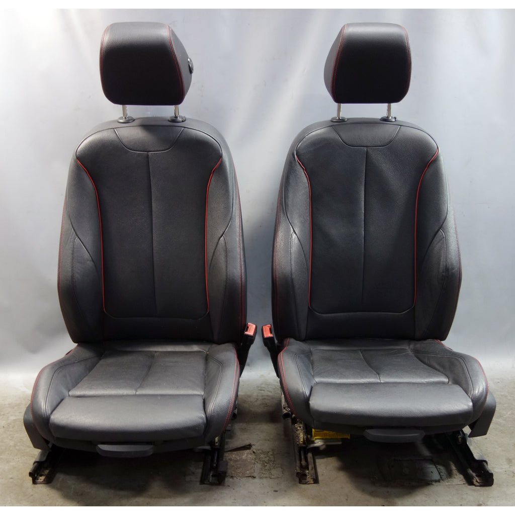 12-15 BMW F30 3-Series F36 Front Sport Seat Pair Black Leather w/ Red Stitch OEM