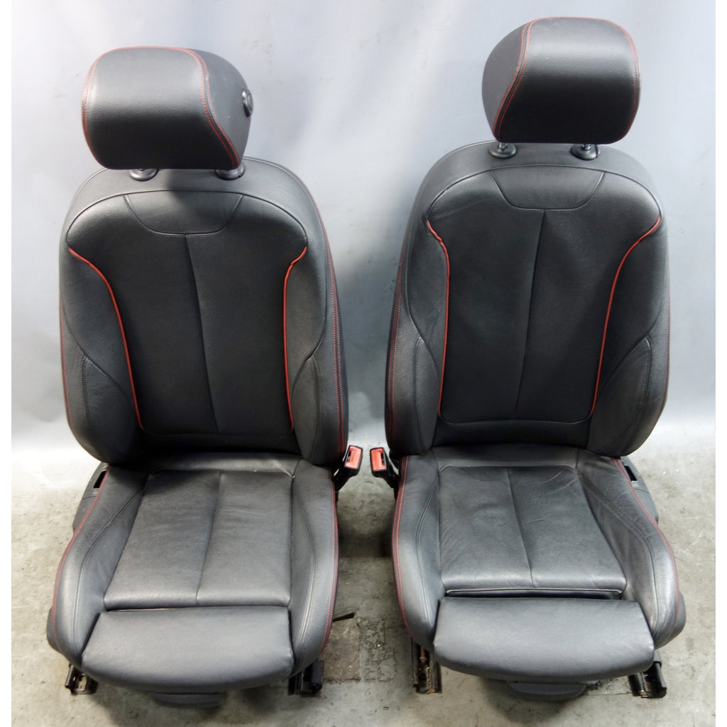 12-15 BMW F30 3-Series F36 Front Sport Seat Pair Black Leather w/ Red Stitch OEM