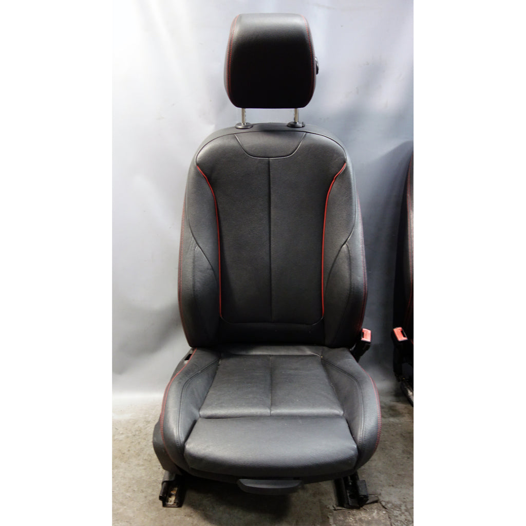 12-15 BMW F30 3-Series F36 Front Sport Seat Pair Black Leather w/ Red Stitch OEM