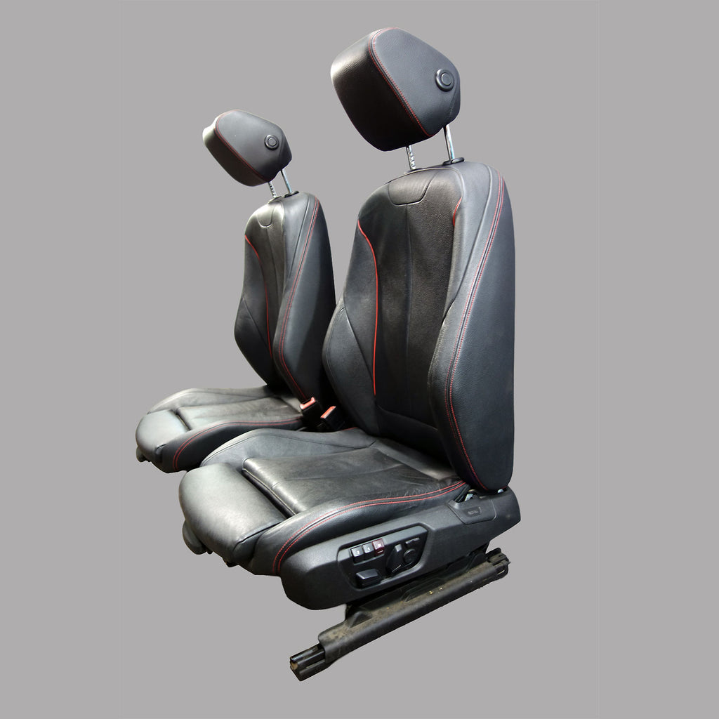 12-15 BMW F30 3-Series F36 Front Sport Seat Pair Black Leather w/ Red Stitch OEM