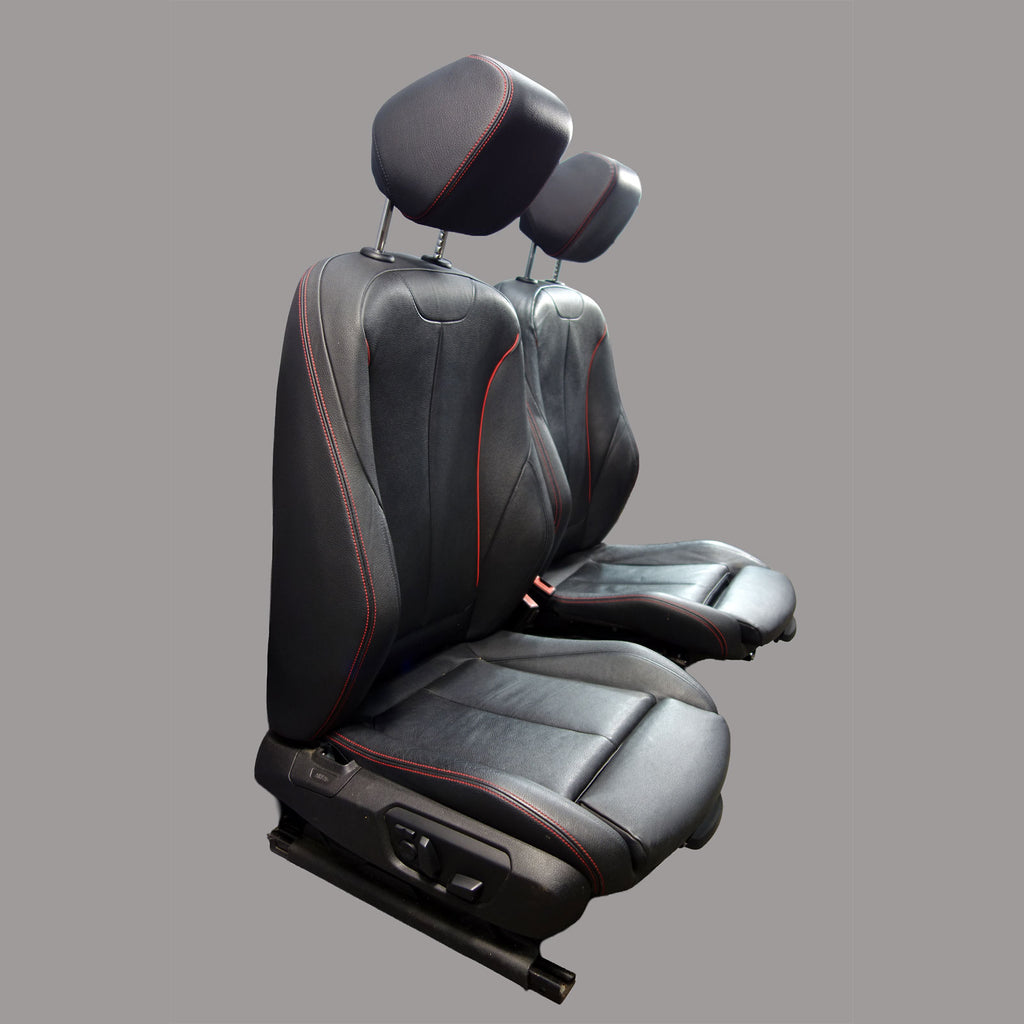 12-15 BMW F30 3-Series F36 Front Sport Seat Pair Black Leather w/ Red Stitch OEM