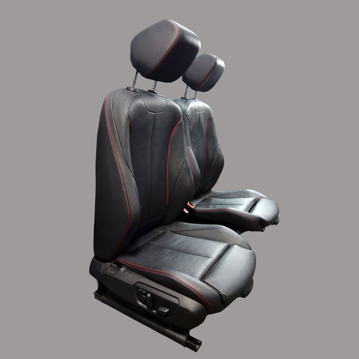 12-15 BMW F30 3-Series F36 Front Sport Seat Pair Black Leather w/ Red Stitch OEM
