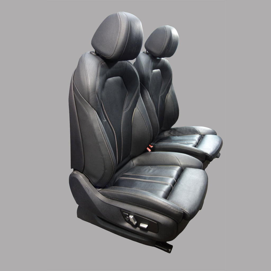 Damaged 17-23 BMW G30 5-Series Front Sport Seat Pair Black Leather Exclusive OEM