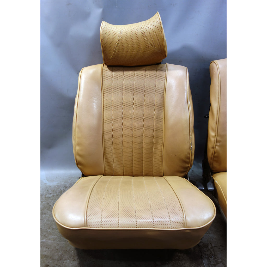 1967-1976 BMW 114 E10 2002 Coupe Front Seat Pair Reupholstered Beige Vinyl