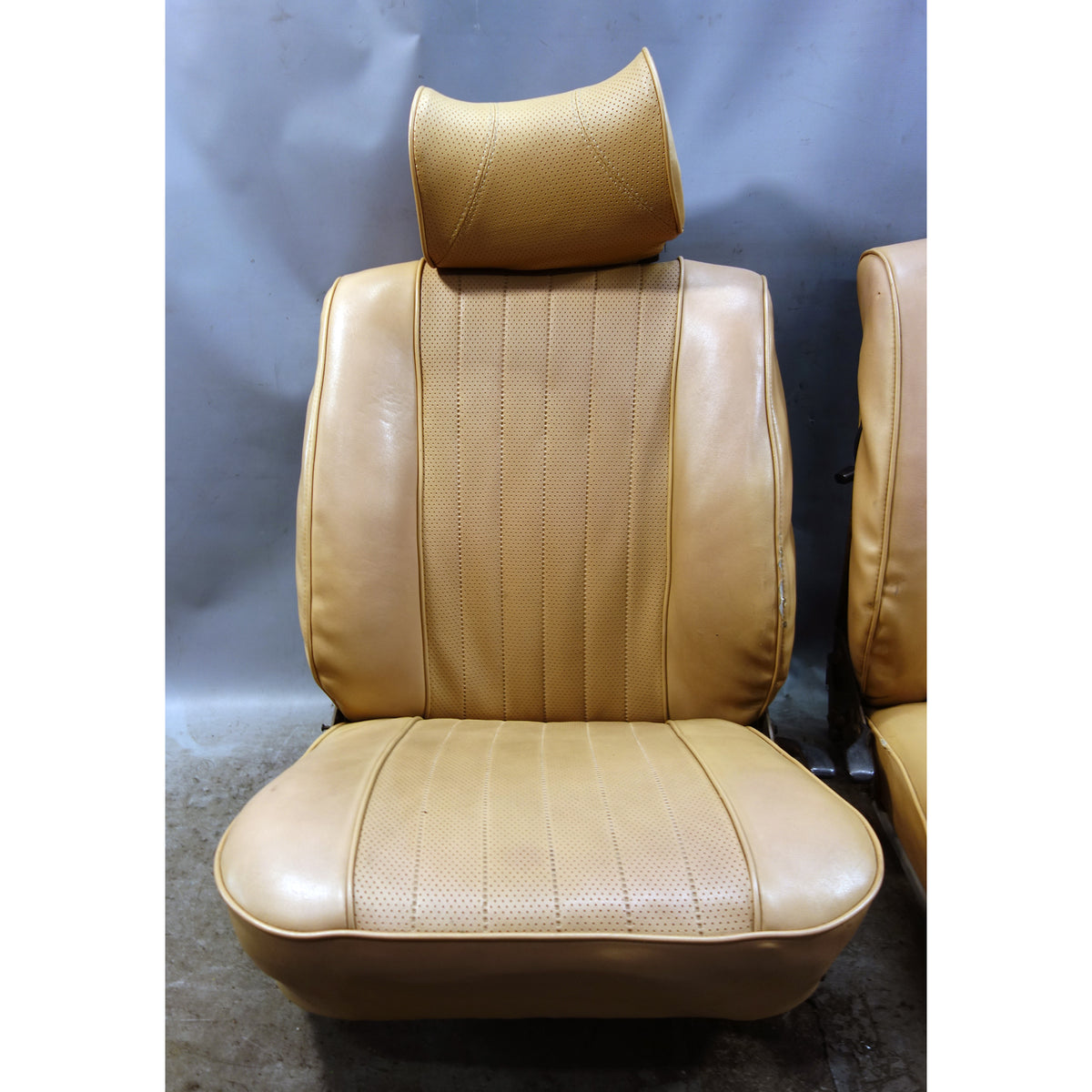 1967-1976 BMW 114 E10 2002 Coupe Front Seat Pair Reupholstered Beige Vinyl