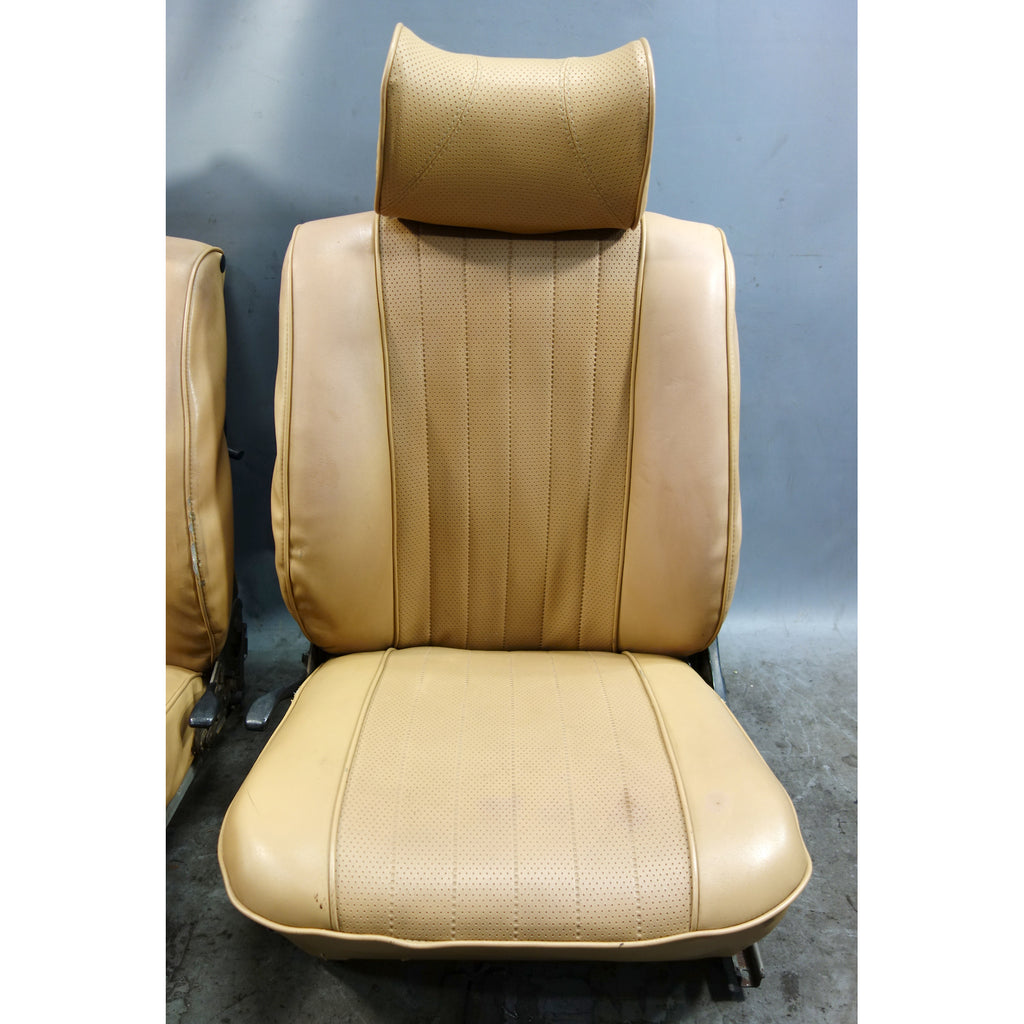 1967-1976 BMW 114 E10 2002 Coupe Front Seat Pair Reupholstered Beige Vinyl