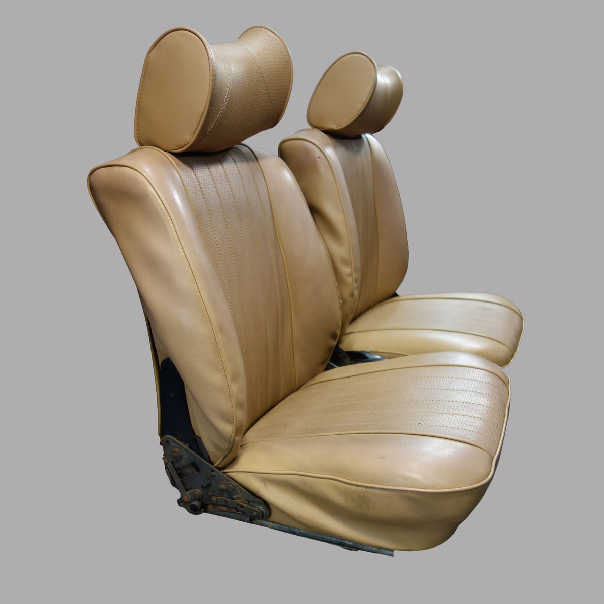 1967-1976 BMW 114 E10 2002 Coupe Front Seat Pair Reupholstered Beige Vinyl