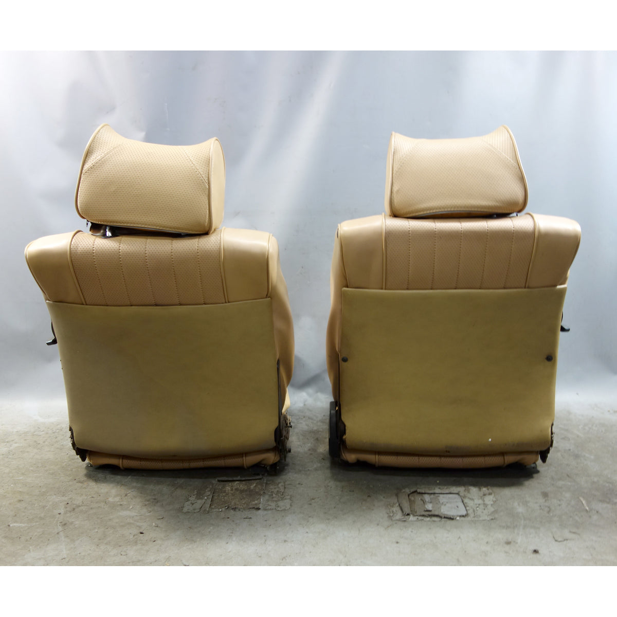 1967-1976 BMW 114 E10 2002 Coupe Front Seat Pair Reupholstered Beige Vinyl
