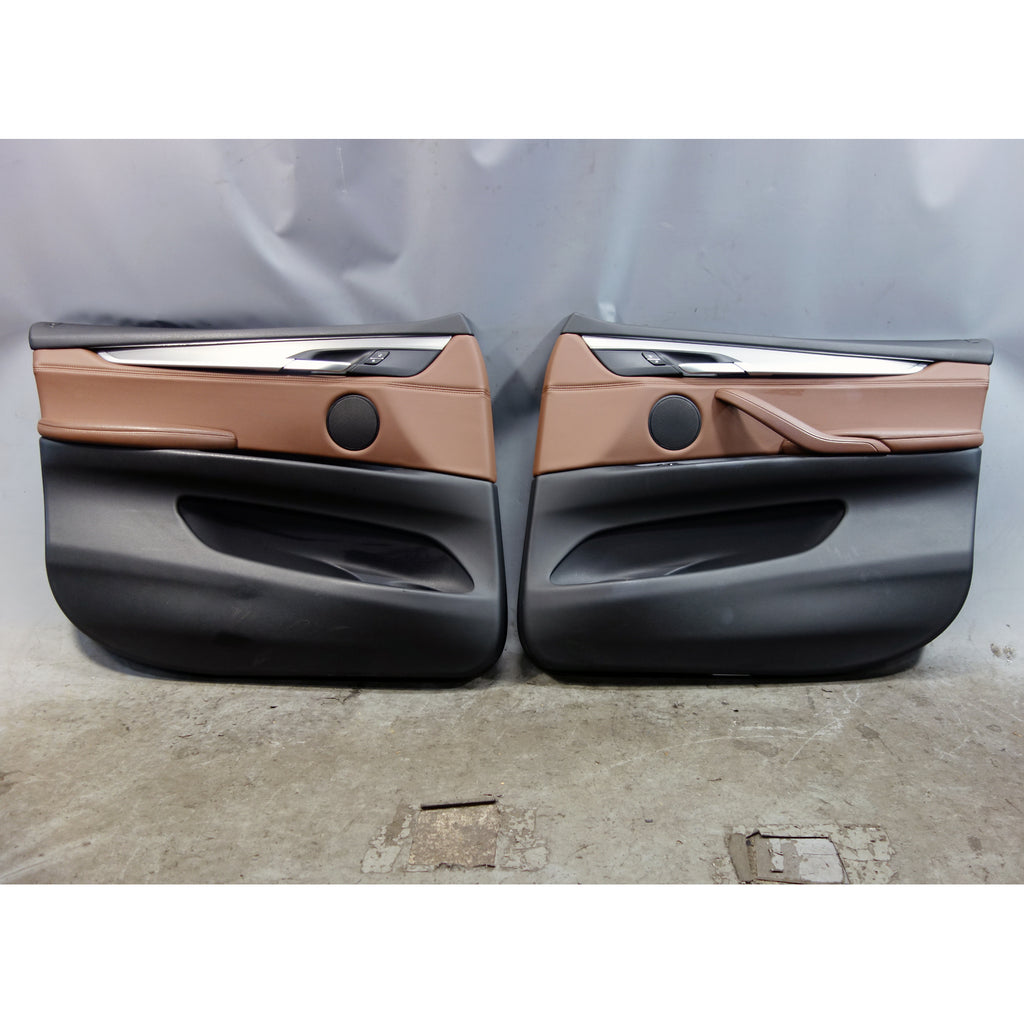BMW X5 F15 OEM Front Door Panel Card Trim Pair Terra Brown Leather 2014-2018