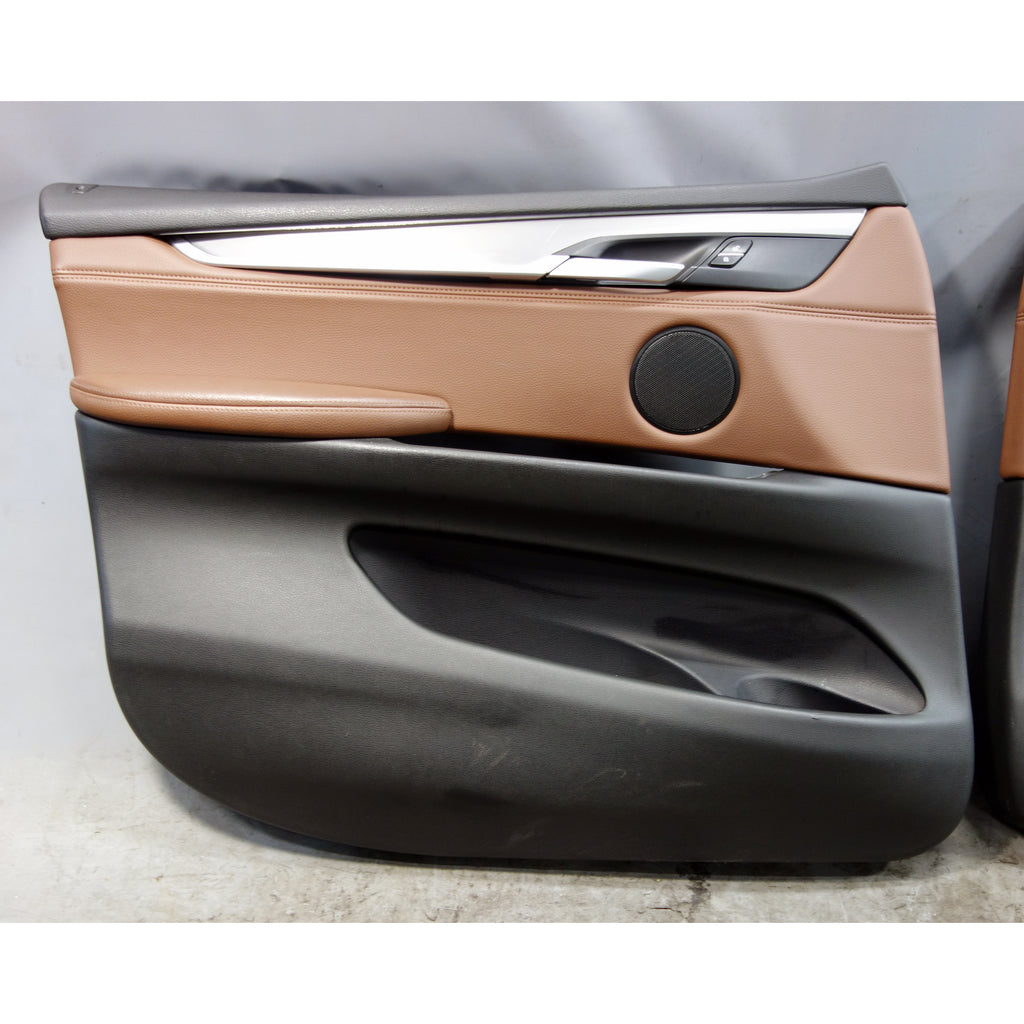 BMW X5 F15 OEM Front Door Panel Card Trim Pair Terra Brown Leather 2014-2018