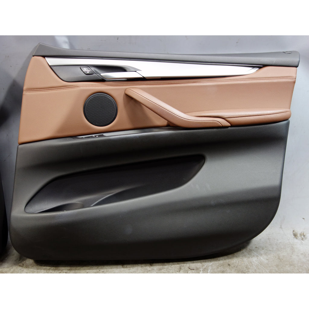 BMW X5 F15 OEM Front Door Panel Card Trim Pair Terra Brown Leather 2014-2018