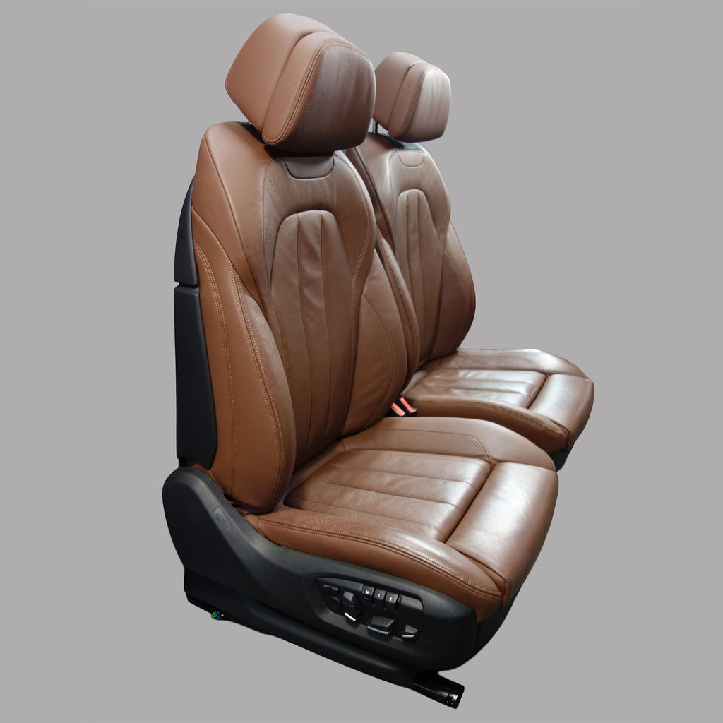BMW X5 F15 OEM Front Comfort Seats Pair Heated Terra Brown Leather 2014-2015