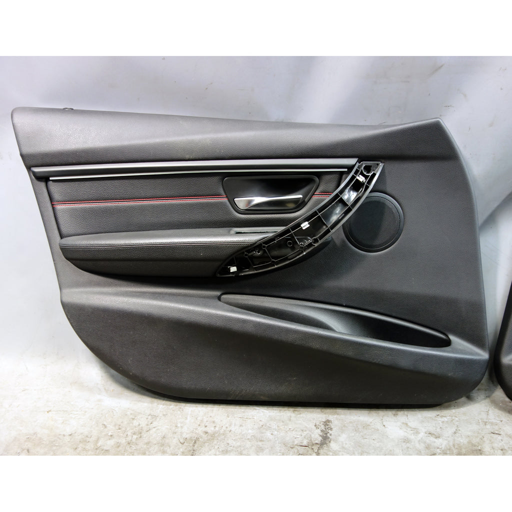 12-19 BMW F30 3-Series Front Interior Door Panels Black Leather Red Accent OEM