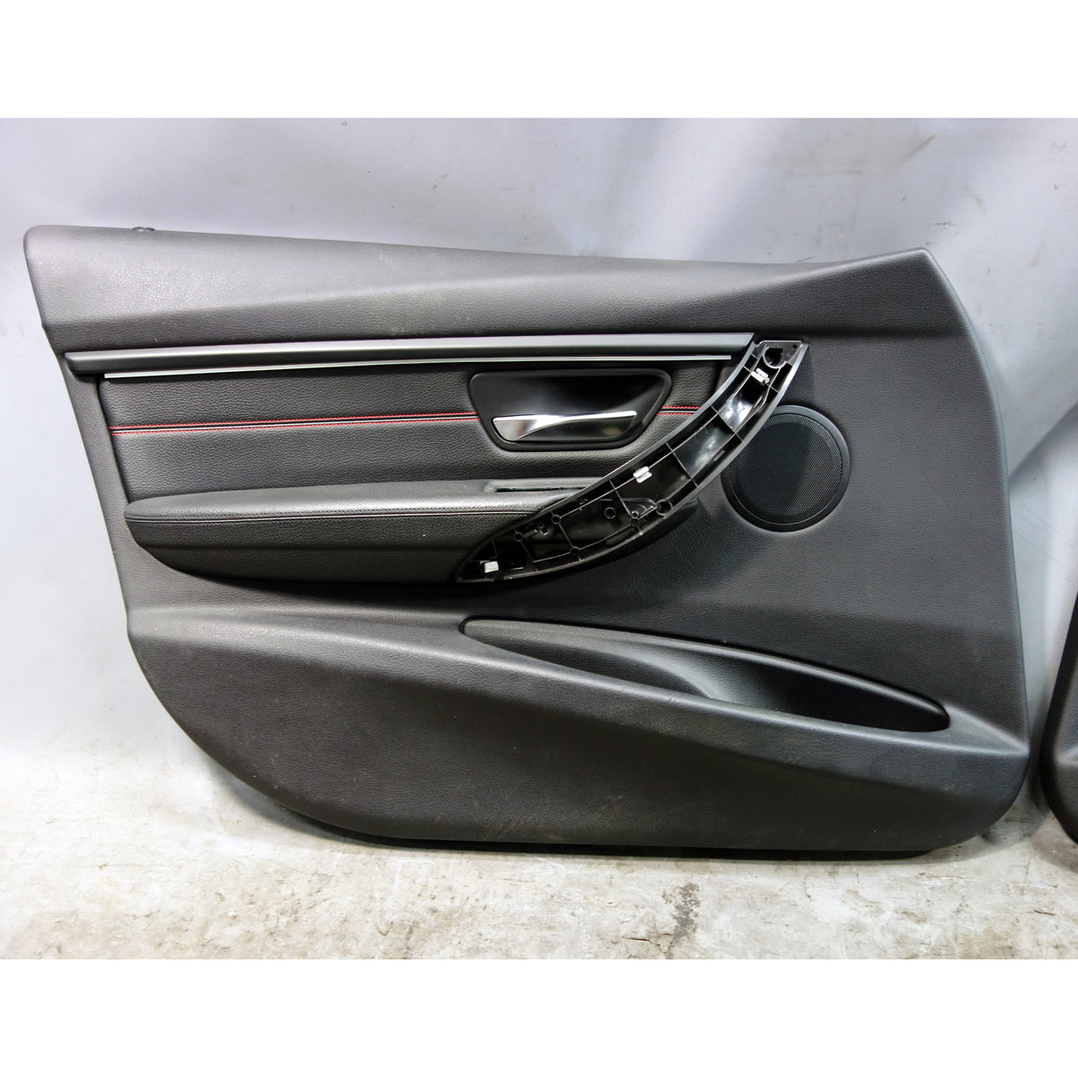 12-19 BMW F30 3-Series Front Interior Door Panels Black Leather Red Accent OEM