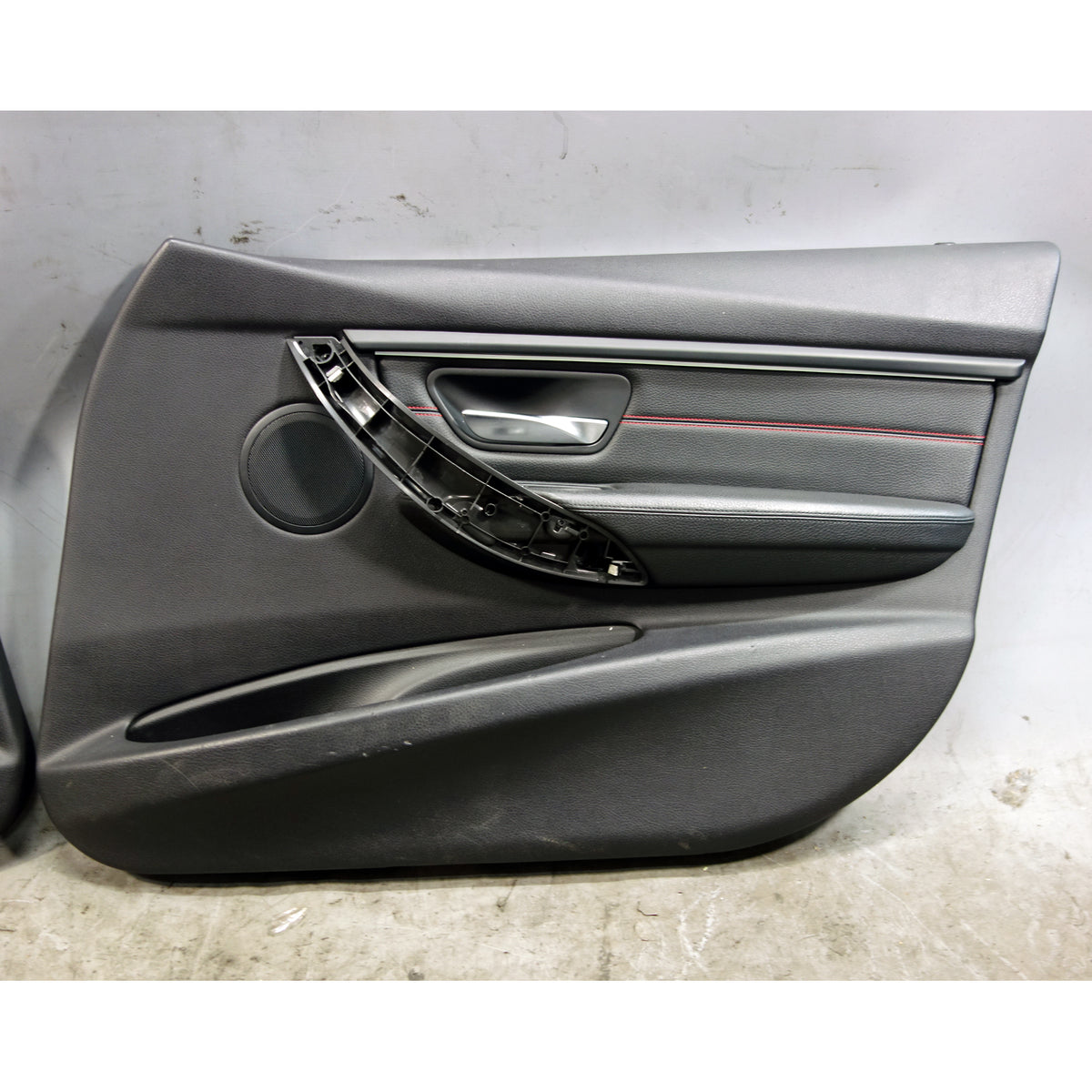 12-19 BMW F30 3-Series Front Interior Door Panels Black Leather Red Accent OEM